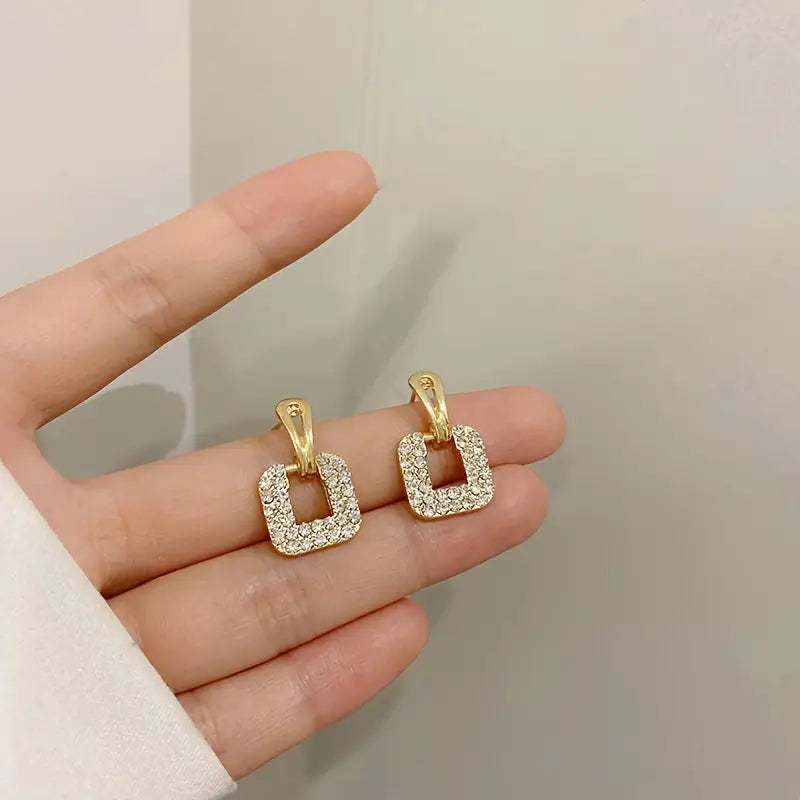 Elegant Square Geometric Rhinestone Earrings