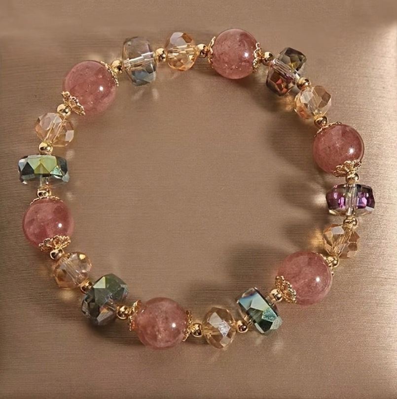 Colorful Glass Strawberry Crystal Bead Bracelet – Cute & Trendy Charm