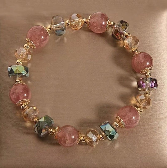 Colorful Glass Strawberry Crystal Bead Bracelet – Cute & Trendy Charm