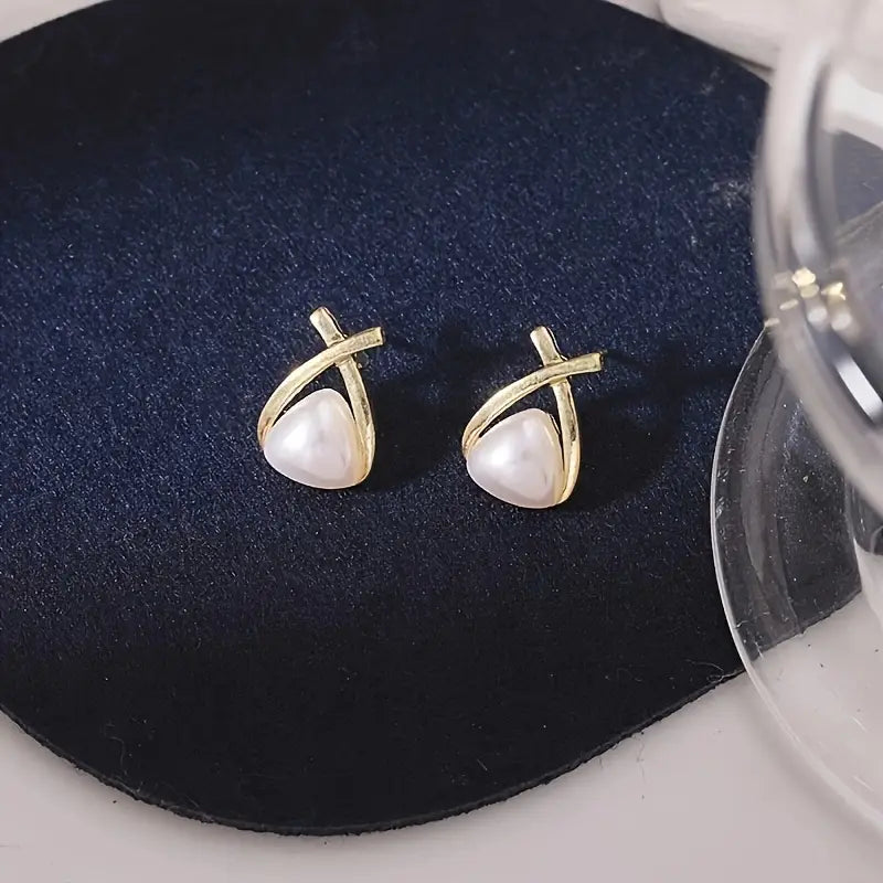 Metallic Cross Imitation Pearl Light Luxury Earings