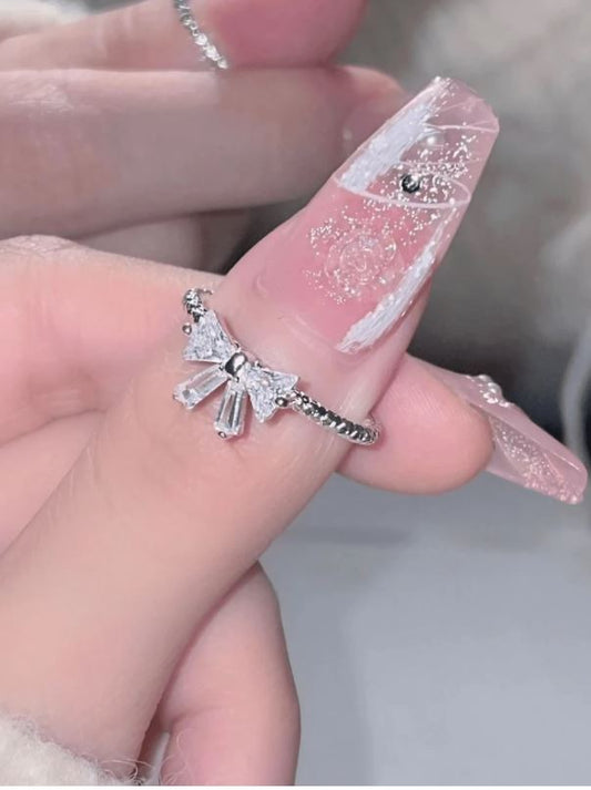 Sweet Girl Heart Bowknot Adjustable Ring