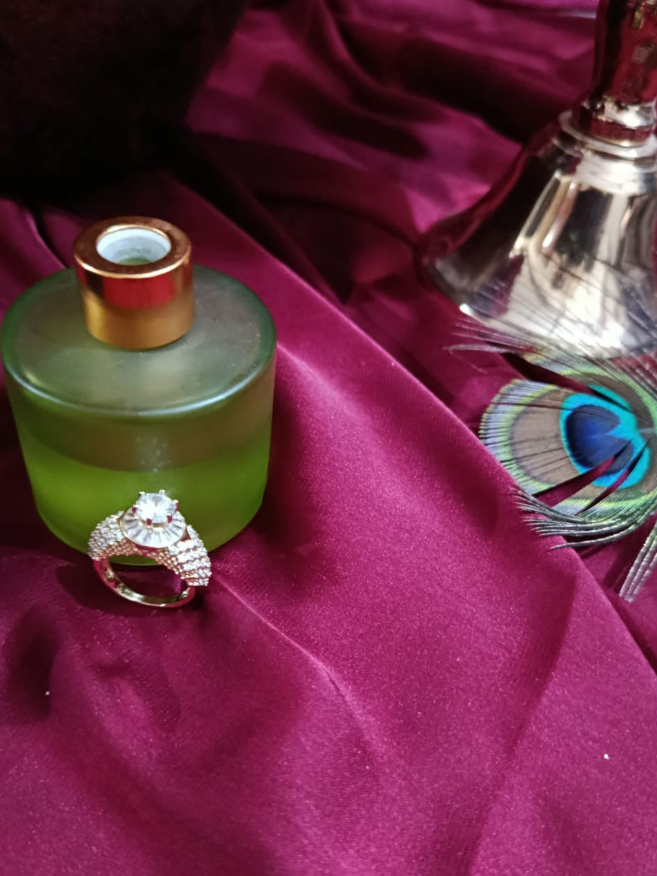 Sleek Shine Round-Shaped Golden Zirconia Ring – Micro-Paved Brilliance in Every Detail