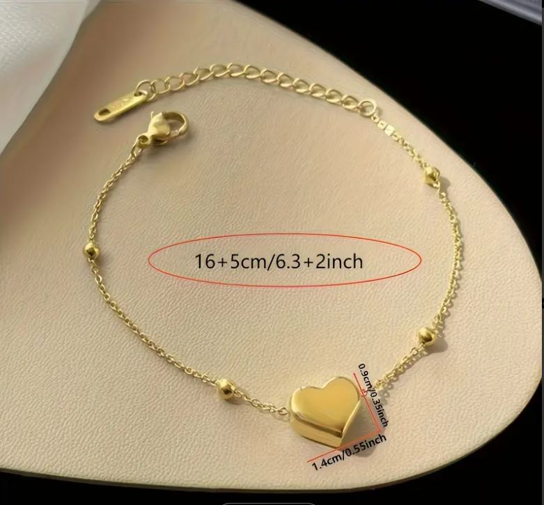 Elegant Golden-Tone Stainless Steel Heart Charm Bracelet