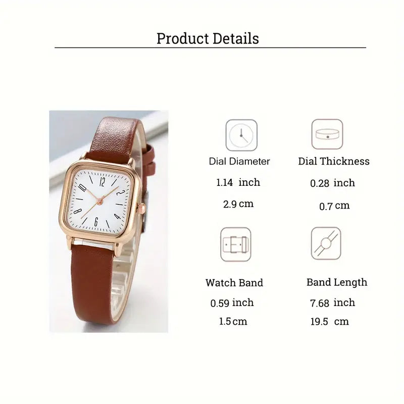 Ladies Square Quartz Watch with Faux Leather Strap And Zinc Alloy Case