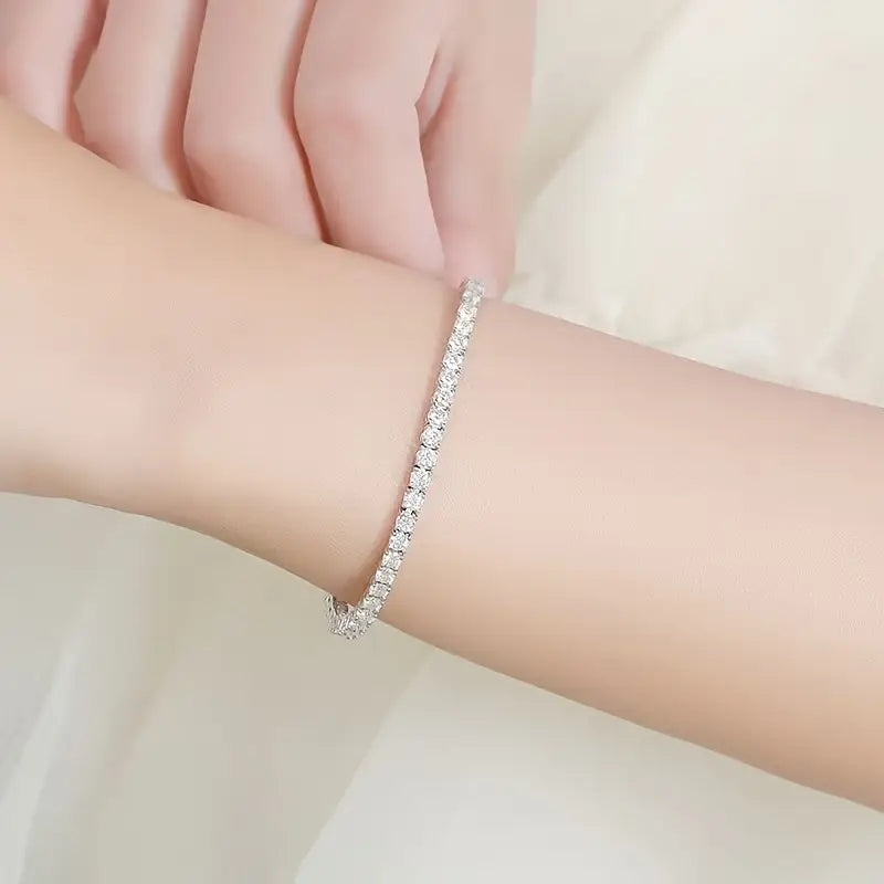 2Pc Silvery Rhinestone Zirconia Bangles
