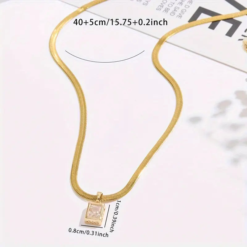 Elegant Nooxian Copper Square Zirconia Blade Chain Pendant