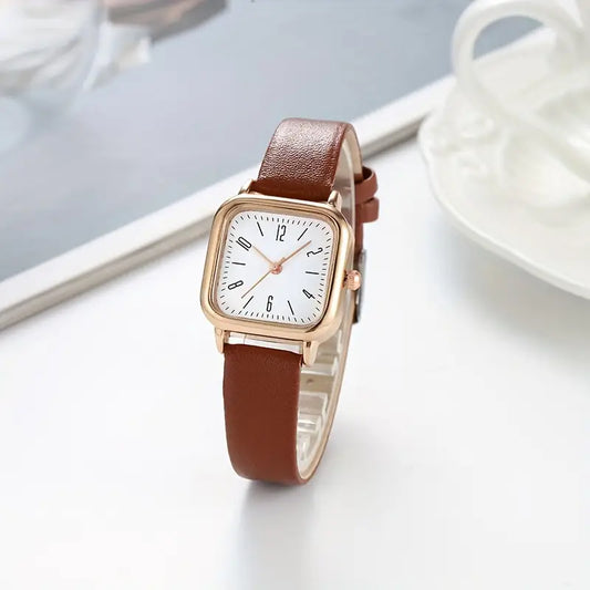 Ladies Square Quartz Watch with Faux Leather Strap And Zinc Alloy Case