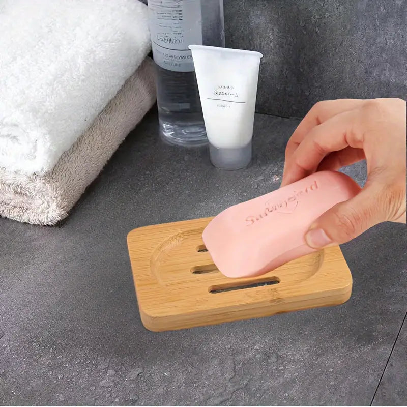 2Pc Bamboo Soap Dish Set