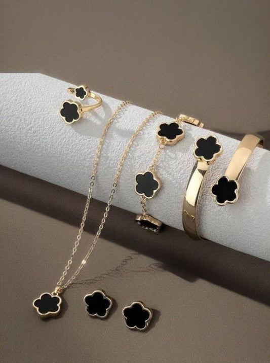 5pcs Luxury Stainless Steel Jewelry Set – Necklace, Bracelet, Earrings, Ring & Bangle