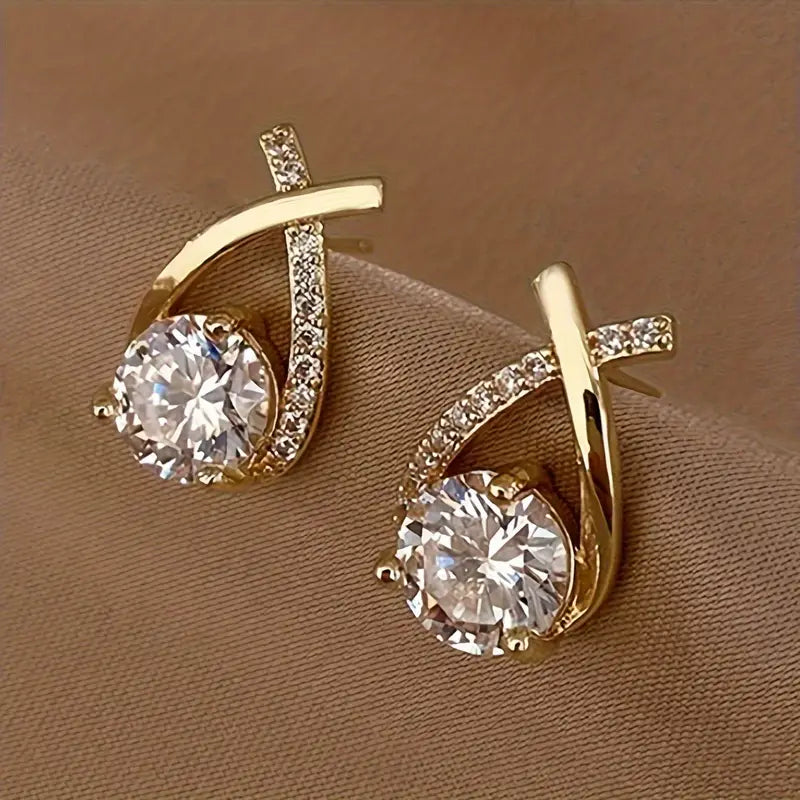 Vintage Elegant Twisted Teardrop & Square Stud Earring