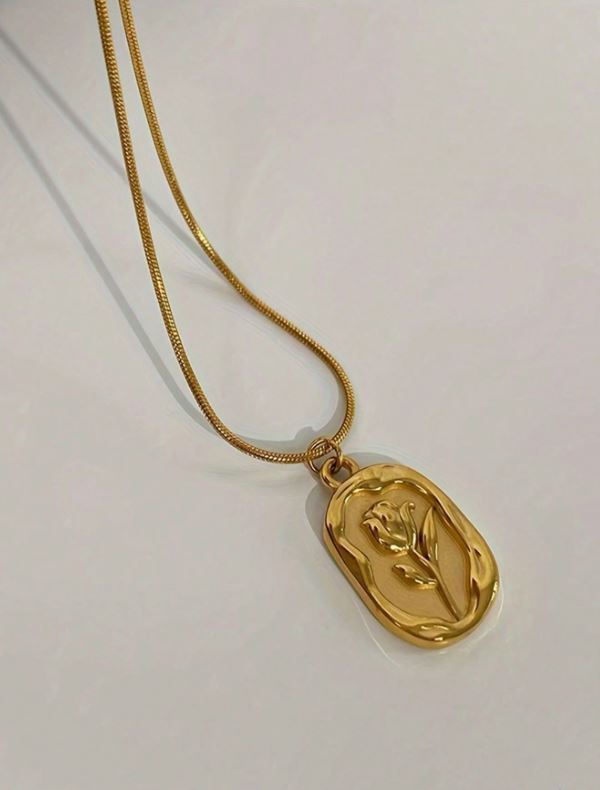 18K Gold Plated Stainless Steel Rose Flower Pendant Necklace