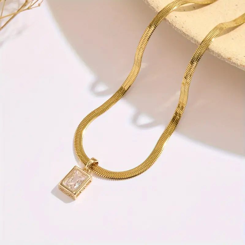 Elegant Nooxian Copper Square Zirconia Blade Chain Pendant