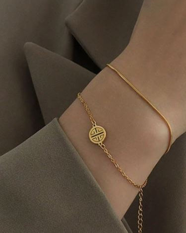 Stainless Steel Luxury Double-Sided Fu Character Bracelet – Elegant Chinese Style