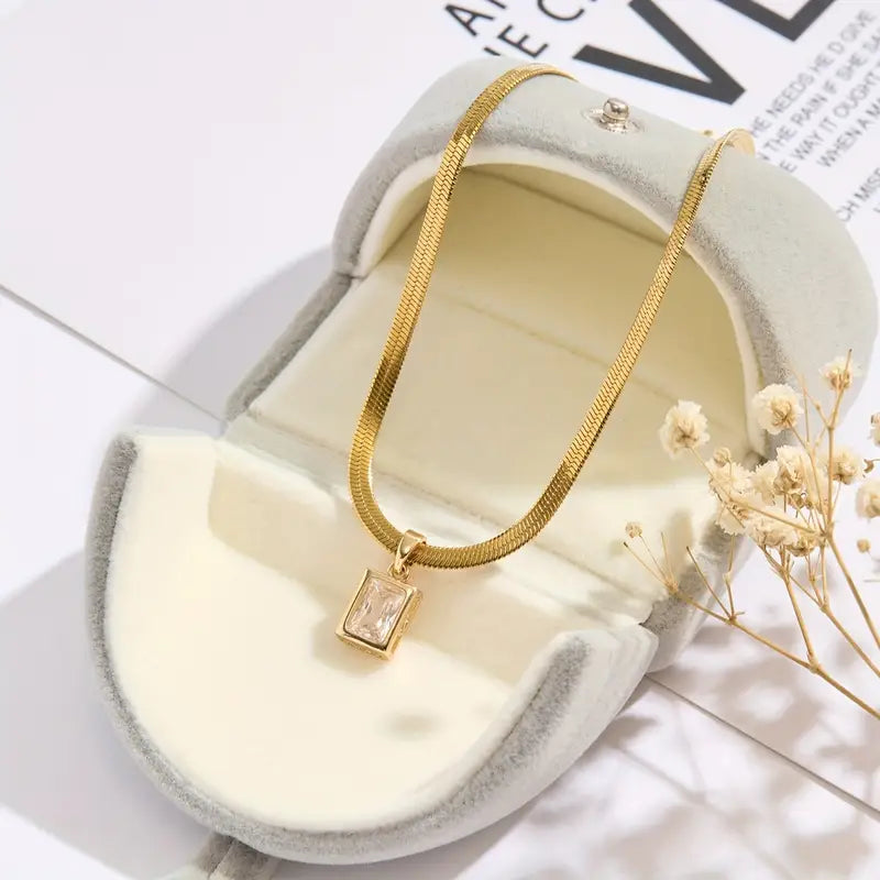 Elegant Nooxian Copper Square Zirconia Blade Chain Pendant