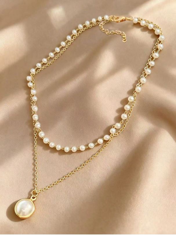 Pearl & Gold Bead Double Layer Choker – Kpop Inspired Elegance