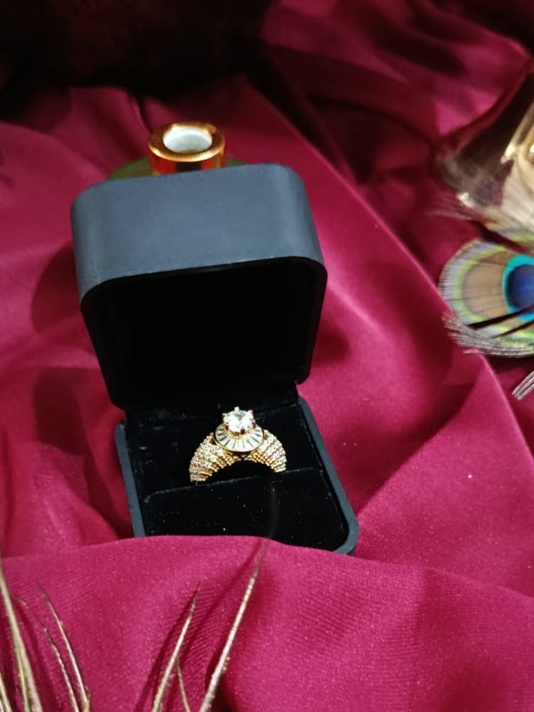 Sleek Shine Round-Shaped Golden Zirconia Ring – Micro-Paved Brilliance in Every Detail