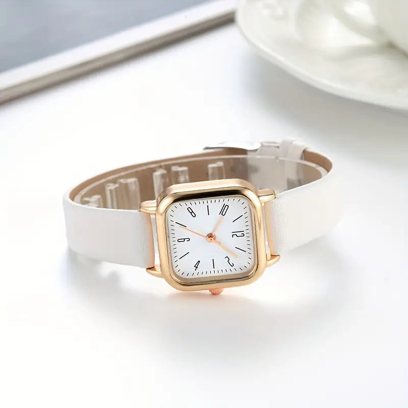 Ladies Square Quartz Watch with Faux Leather Strap And Zinc Alloy Case