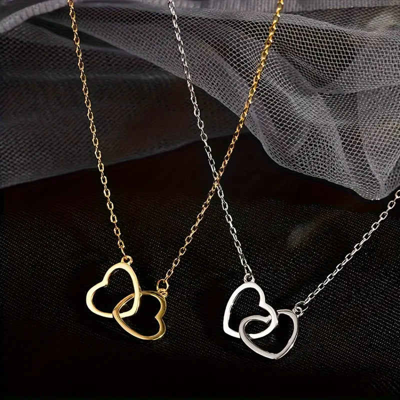 Double Heart Shape Pendant Necklace