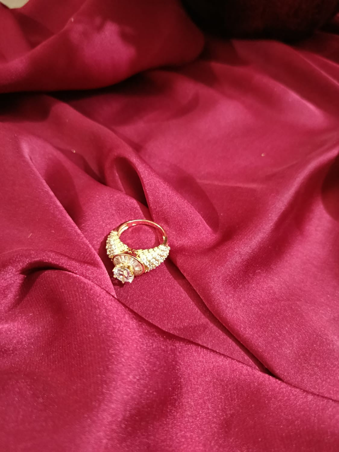 Sleek Shine Round-Shaped Golden Zirconia Ring – Micro-Paved Brilliance in Every Detail