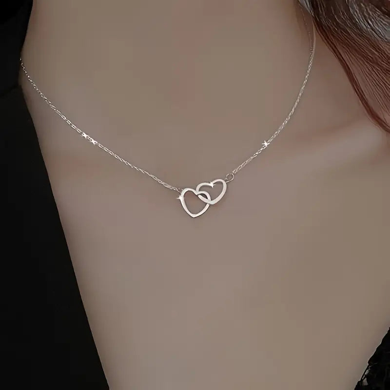 Double Heart Shape Pendant Necklace