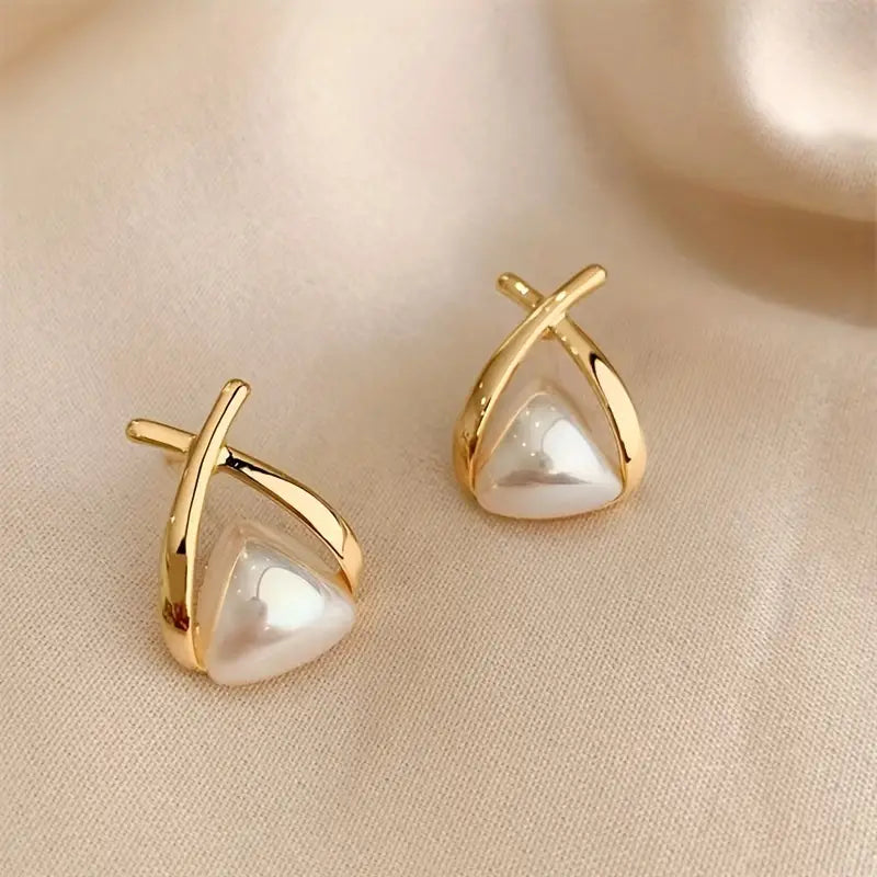Metallic Cross Imitation Pearl Light Luxury Earings