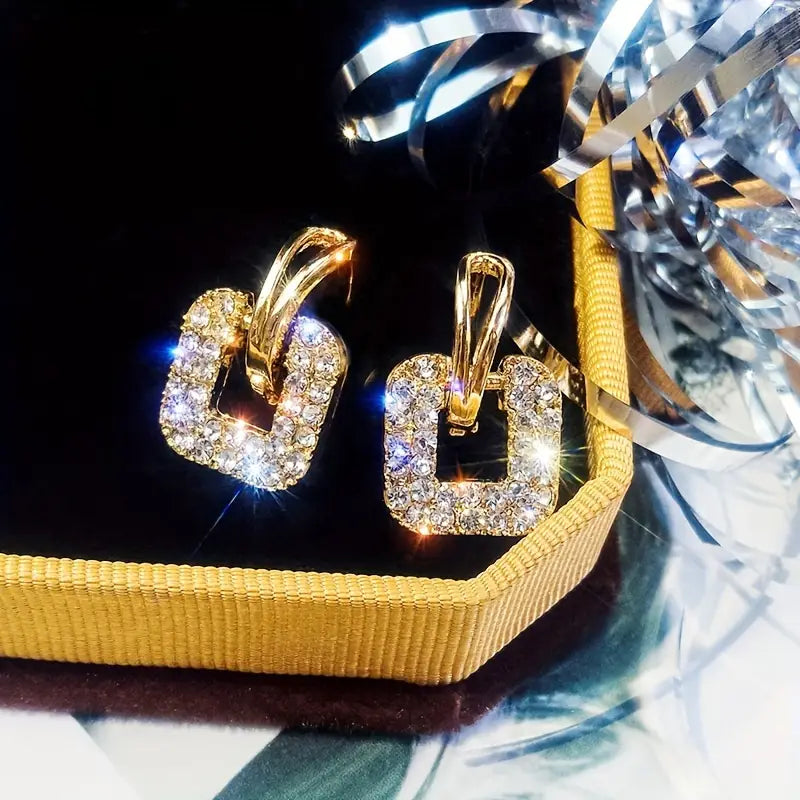 Elegant Square Geometric Rhinestone Earrings