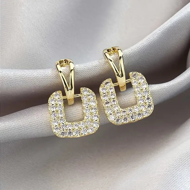 Elegant Square Geometric Rhinestone Earrings