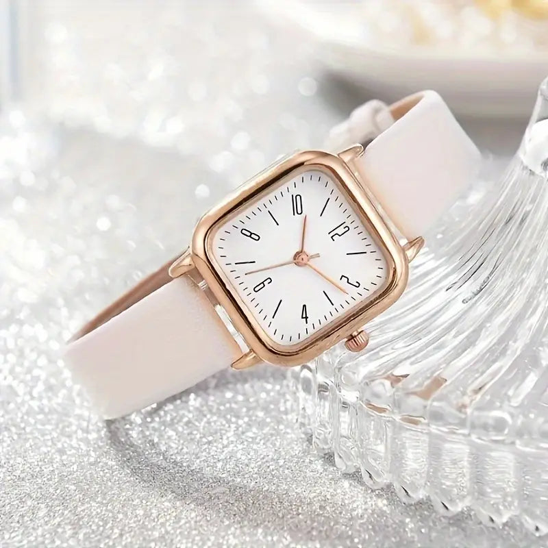 Ladies Square Quartz Watch with Faux Leather Strap And Zinc Alloy Case