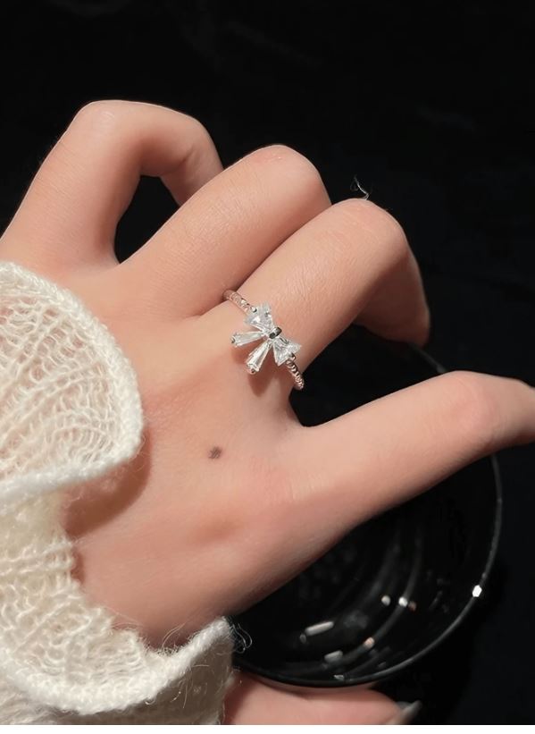 Sweet Girl Heart Bowknot Adjustable Ring