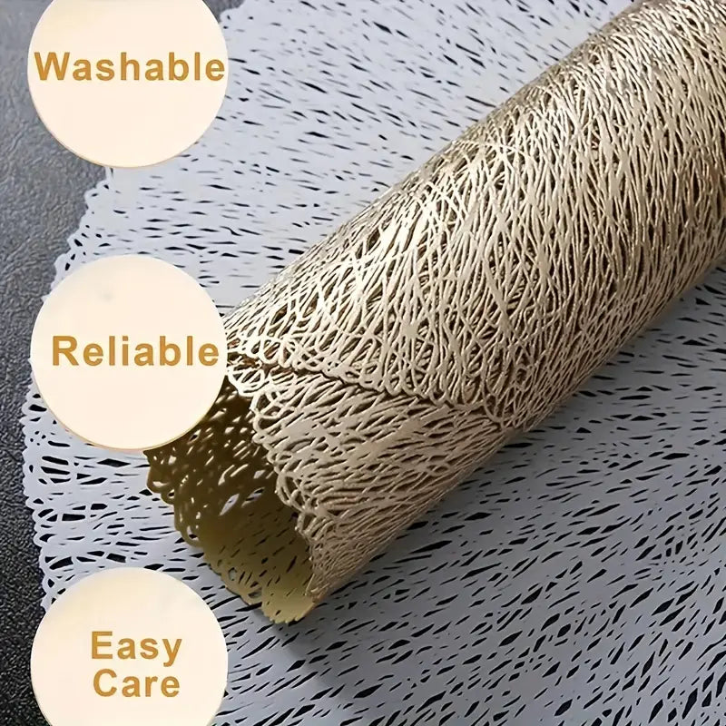 6pcs Round Hollow Flower PVC Placemats